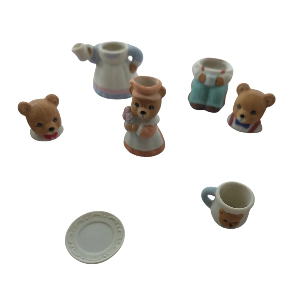 Vintage Bear Essentials Tea Set Figurines 4 Pc Ceramic H&G‎ Sri Lanka